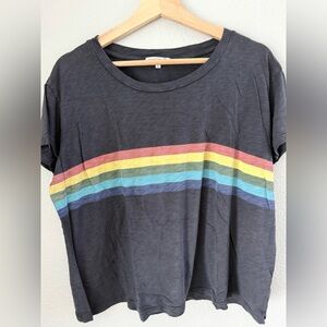 Sundry Charcoal Tee with Rainbow Chest Stripes